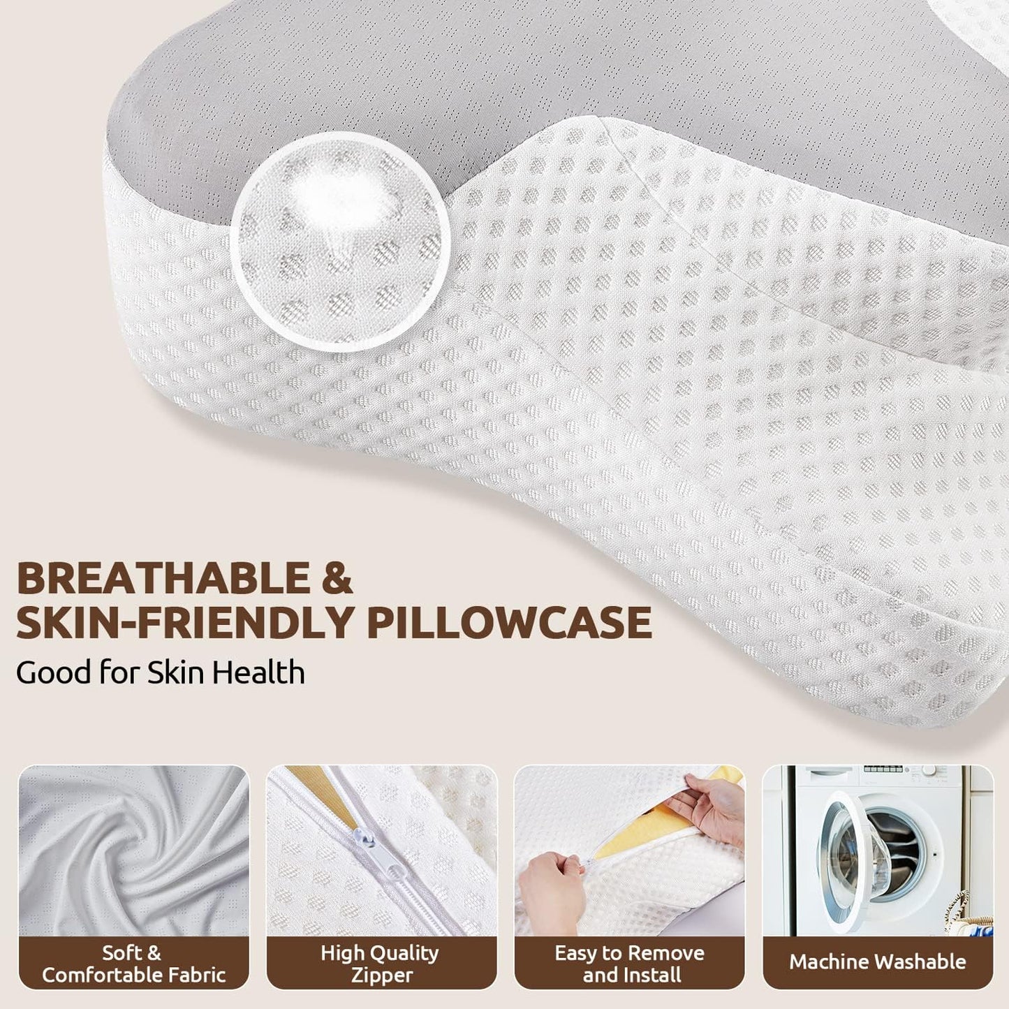 DONAMA Cervical Neck Pillow for Pain Relief,Odorless Contour Memory Foam Pillows with Cooling Pillowcase Cozy Sleeping, Orthopedic Ergonomic Bed Pillows for Side Back Stomach Sleepers