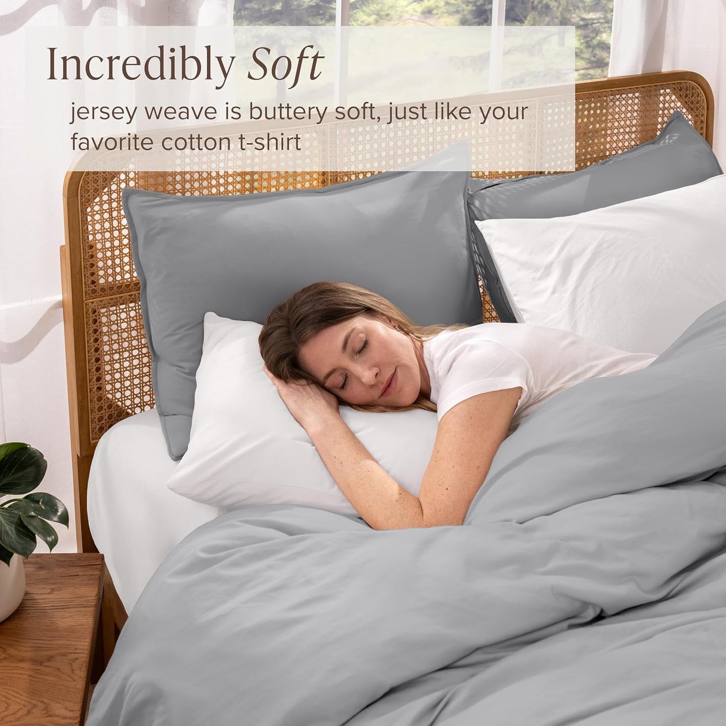 Bare Home 100% Organic Cotton Jersey Duvet Cover Set - Full/Queen Size - Ultra Soft - 100% Cotton - 3pcs - Corner Ties - Button Closure - Bedding Duvet Cover & Pillow Shams (Full/Queen, Light Grey)
