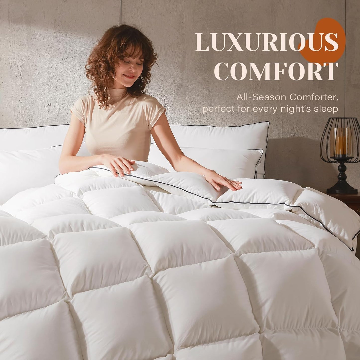 Goose Feather Down Fiber Cotton Comforter Full Size, Ultra-Soft Duvet Insert, Hotel Collection White Quilted Comforter, All Season Bedding Comforter with 8 Corner Loops, 82x86 Inch