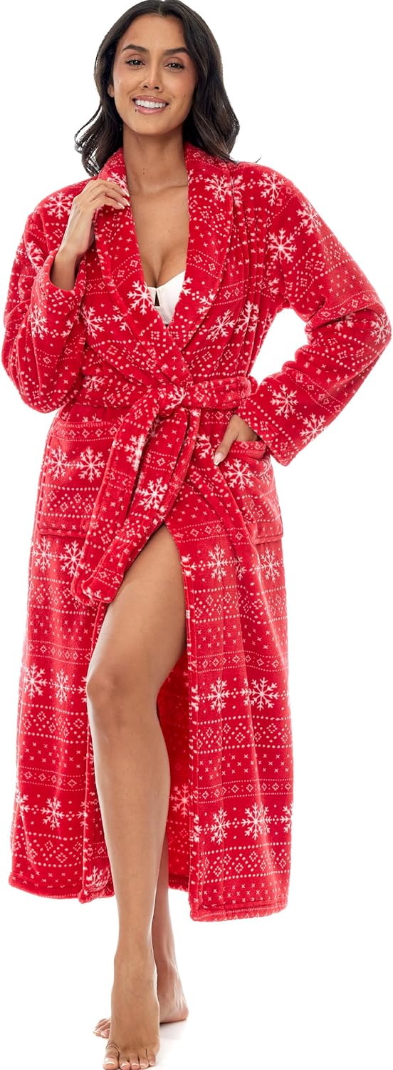 Alexander Del Rossa Plush Robe for Women, Long Fleece Winter Bath Robe, Plus Size