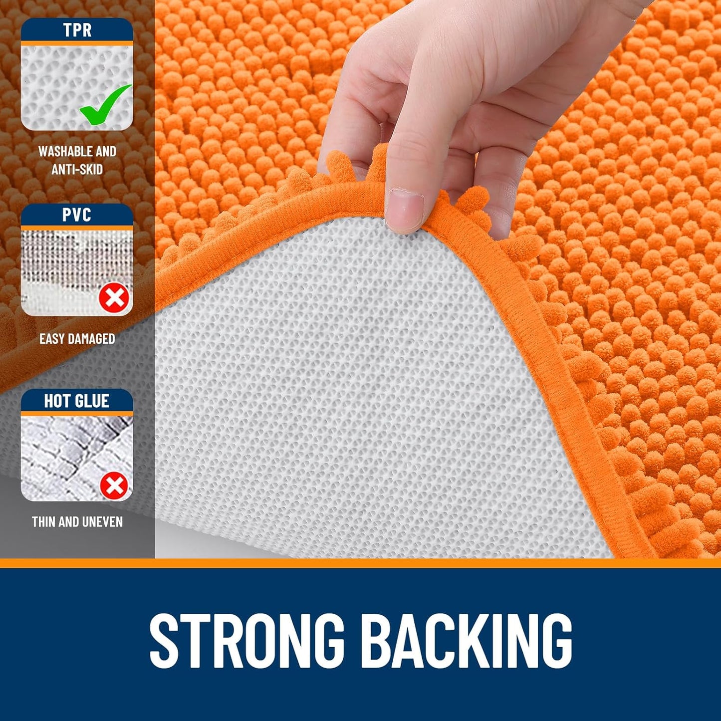 OLANLY Bathroom Rugs 44x24, Extra Soft Absorbent Chenille Bath Rugs, Rubber Backing Quick Dry, Machine Washable Bath Mats for Bathroom Floor, Tub and Shower, Home Decor Accessories, Orange
