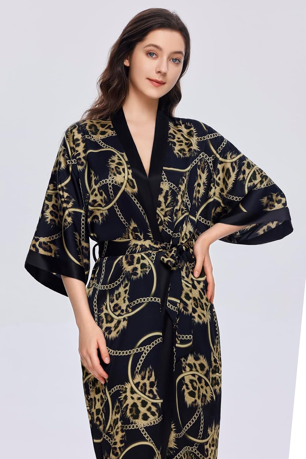 PRODESIGN Kimono Robe for Women - Long Satin Sleepwear Silky Kimono Cover-Up Nightgown Japanese Bathrobe Loungewear Blouse