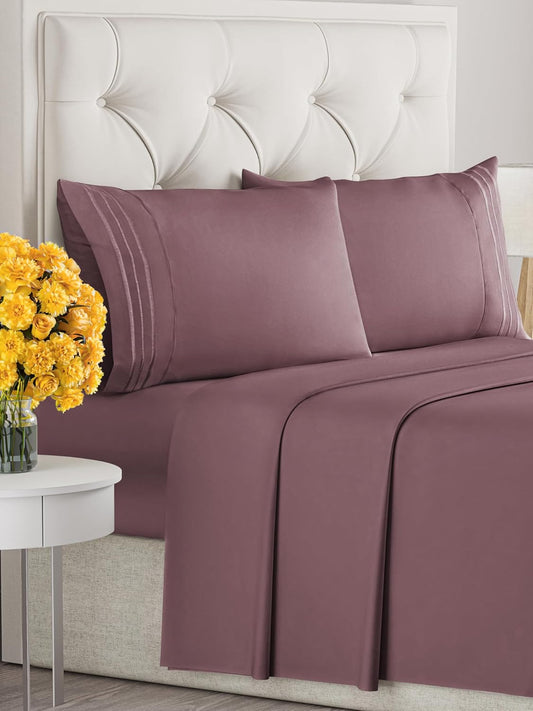 Full Size 4 Piece Sheet Set - Extra Soft, Breathable & Cooling Sheets - Hotel Luxury Durable Bed Sheets for Women & Men - Deep Pockets, Easy-Fit & Wrinkle-Free Sheets - Cool Plum Oeko-Tex Bed Sheets