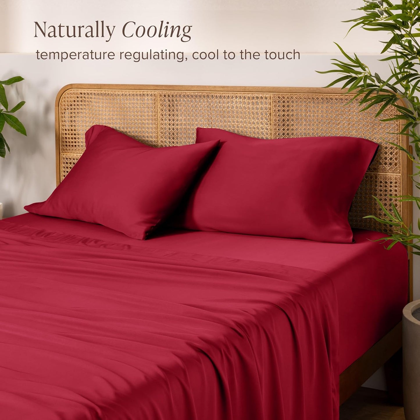 Bare Home 100% Rayon Made from Bamboo Twin XL Sheet Set - 3 Piece Bedding Set - Deep Pockets - Breathable - Easy Fit - Bedding Sheets & Pillowcases (Twin XL, Red)