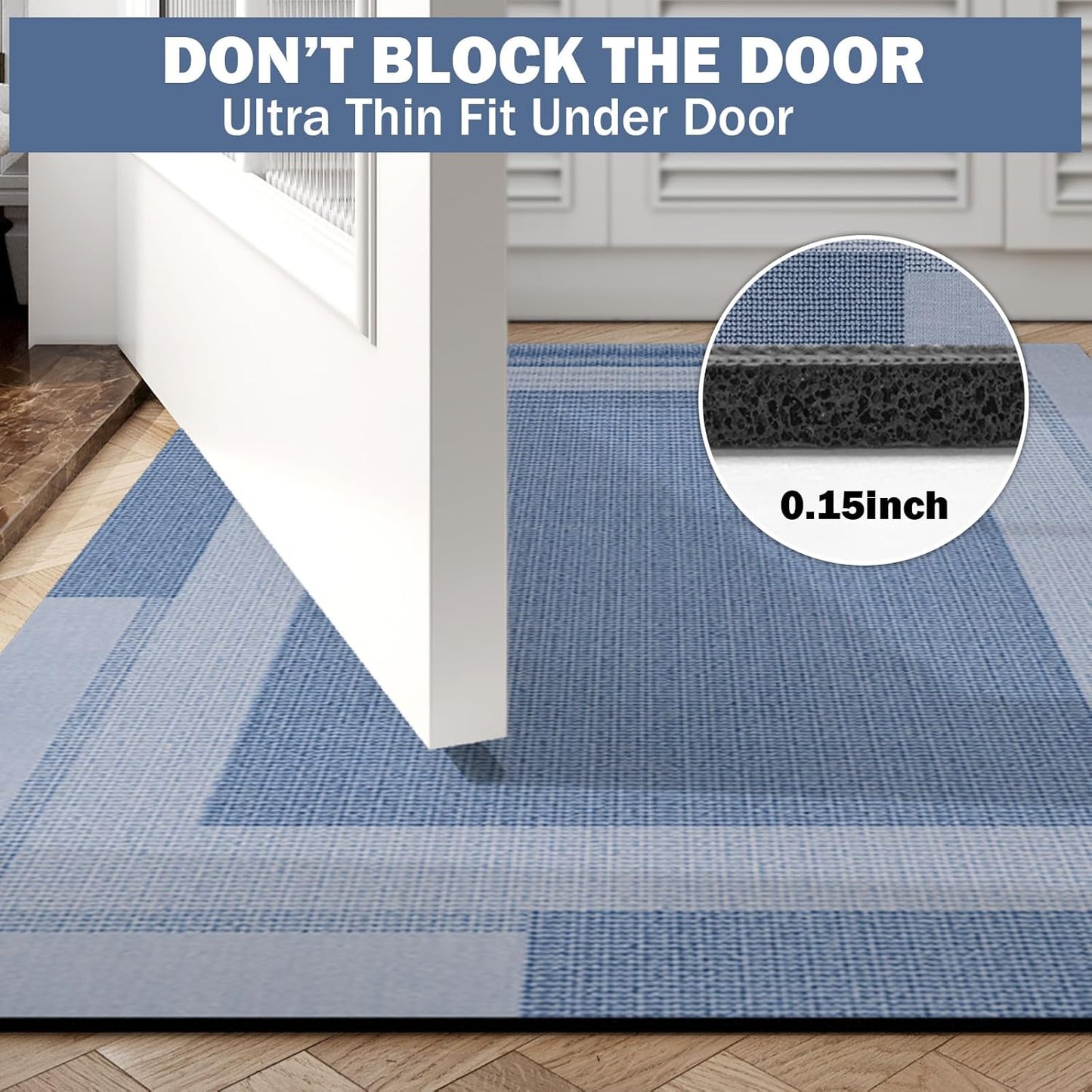 Extra Long Non Slip Bathroom Runner Bath Mat, Rubber Backing Ultra Thin Bath Rug Fit Under Door Quick Dry Super Absorbent Washable Shower Mat for Bathroom Floor Bathtub Sink, Blue 24"x70"
