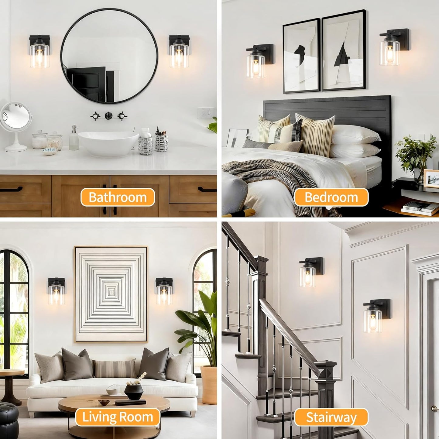 1 Light Modern Bathroom Light Fixtures Over Mirror, Black Vanity Lights for Bathroom Wall Sconces with Clear Glass Shades, E26 Socket (Bulbs Not Included)