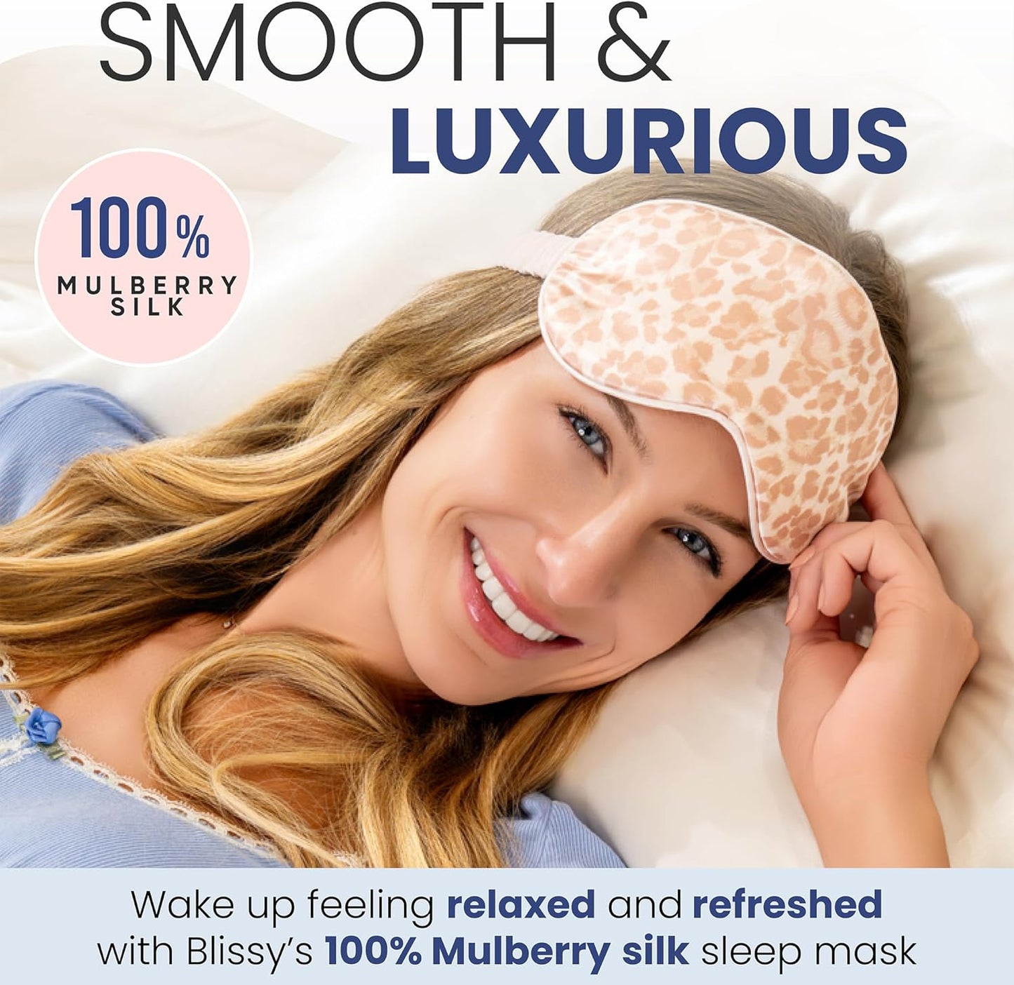 Blissy Silk Sleep Mask - Eye Sleeping Mask for Women & Men for Total Blackout - 100% Pure Mulberry Silk, 22 Momme 6a Fibers - Blindfold Sleep Mask Side Sleeper Eye Cover (Mauve Cheetah)