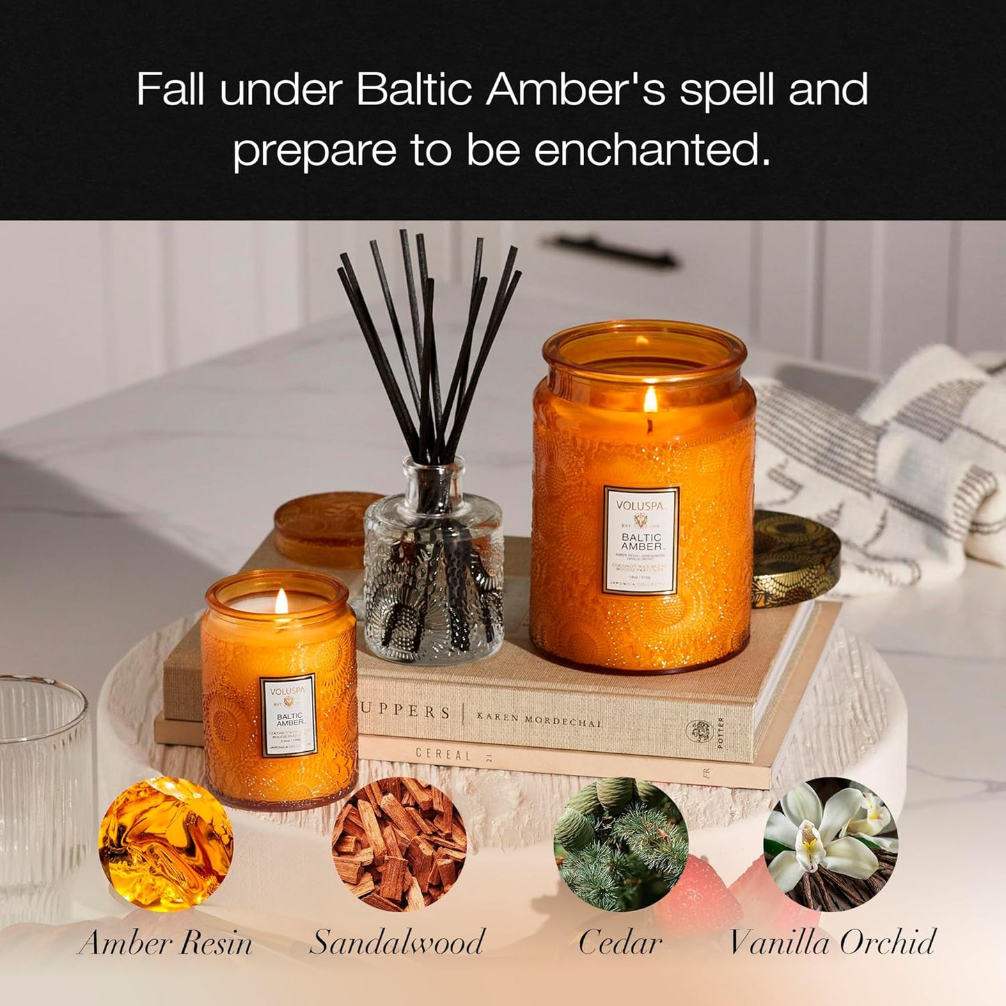Voluspa Baltic Amber, Large Candle Jar, 18 oz, 100 Hour Burn Time, Coconut Wax for Clean Burning, Handcrafted in the USA