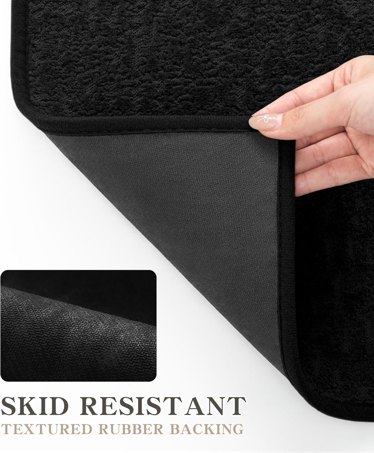 Chakme Bathroom Rug Sets 3 Piece, Ultra Thin Bath Mat Quick Dry, Absorbent, Non Slip, Machine Washable, Black