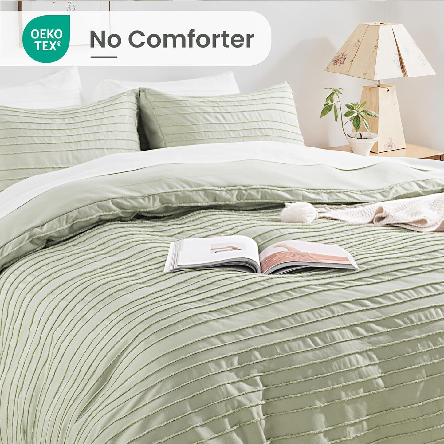 NEXHOME PRO Duvet Cover Full Size, Blue 3 Pieces Boho Tufted Duvet Cover Set, Soft and Lightweight Microfiber Comforter Cover Set for All Season (Sage Green,80 x 90)-No Comforter