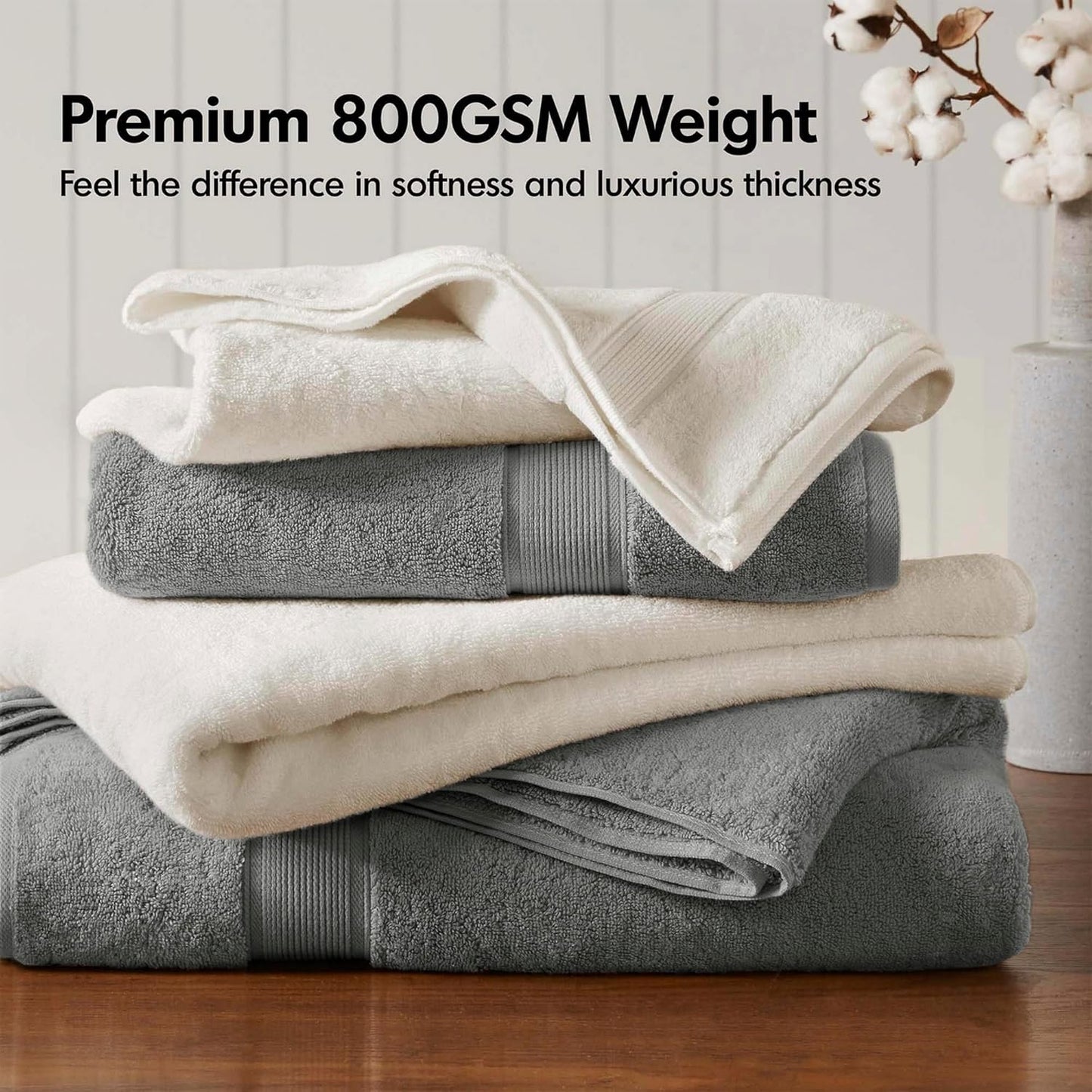 Madison Park 800GSM Bathroom Towel Set of 8 100% Cotton Bath Towel Set for Bathroom Luxurious Highly Absorbent 2 Bath Towels 2 Hand Towels 4 Washcloths Quick Dry Spa Quality Grey