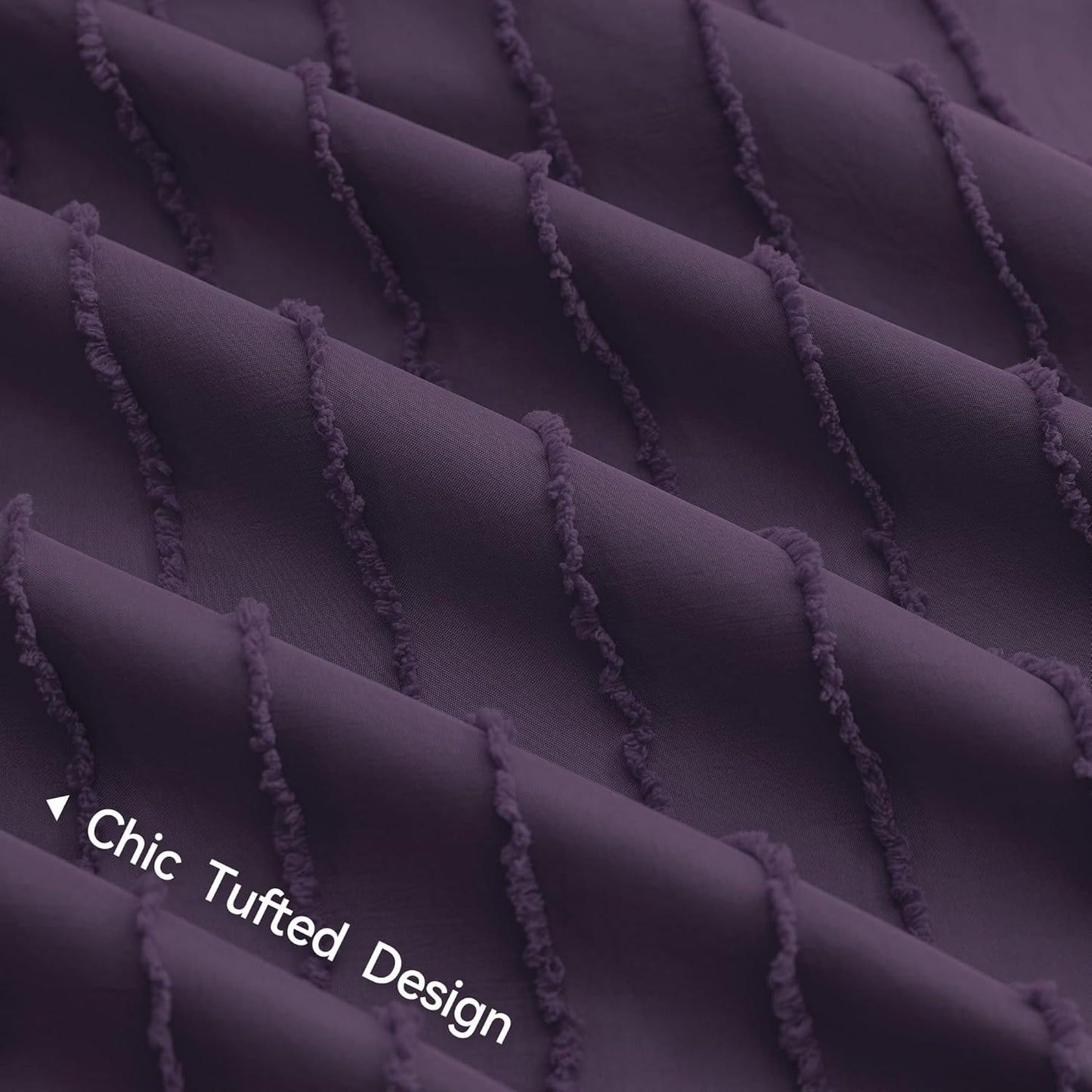 JELLYMONI Duvet Cover Queen Size Purple - 3PCS Boho Striped Duvet Cover Set Polyester Tufted Bohemian Textured Comforter Cover 90×90in with Corner Ties & Zipper and 2 Pillowcases