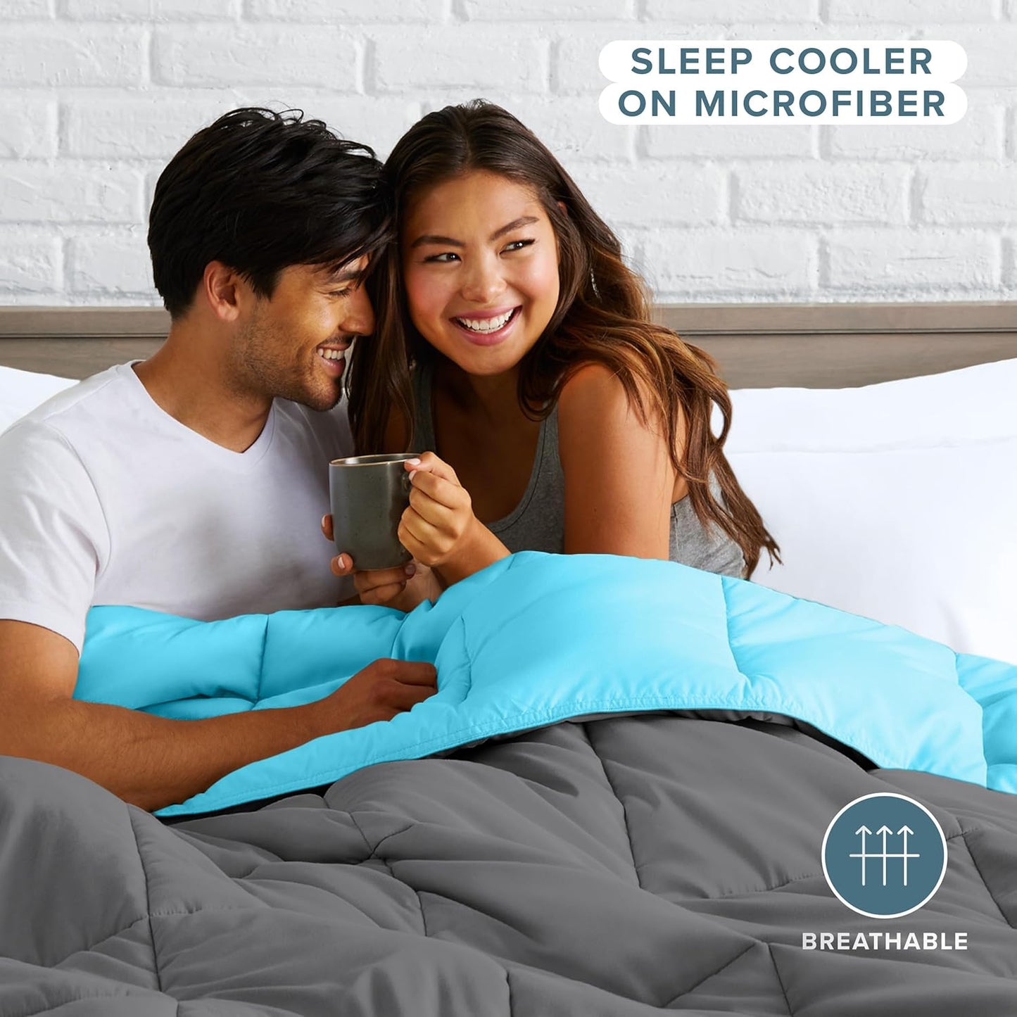 Bare Home Queen Comforter - Reversible Colors - Goose Down Alternative - Ultra-Soft - Premium 1800 Series - All Season Warmth - Bedding Comforter (Queen, Grey/Aqua)