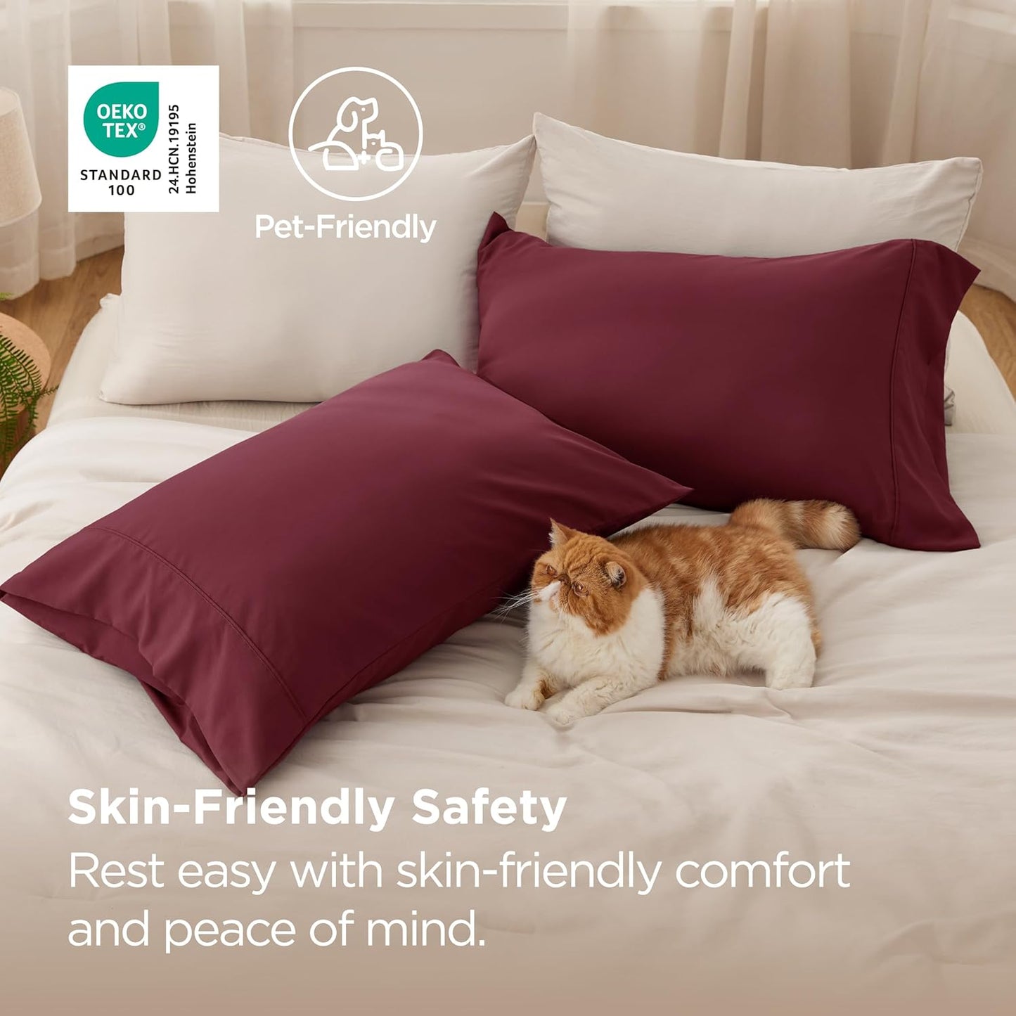 Bedsure Queen Pillow Cases Set of 2 - Burgundy Brushed Microfiber Pillowcase 2 Pack, Super Soft Pillowcase, Pillow Case Covers with Envelope Closure, Wrinkle, Fade and Stain Resistant, 20x30 Inches