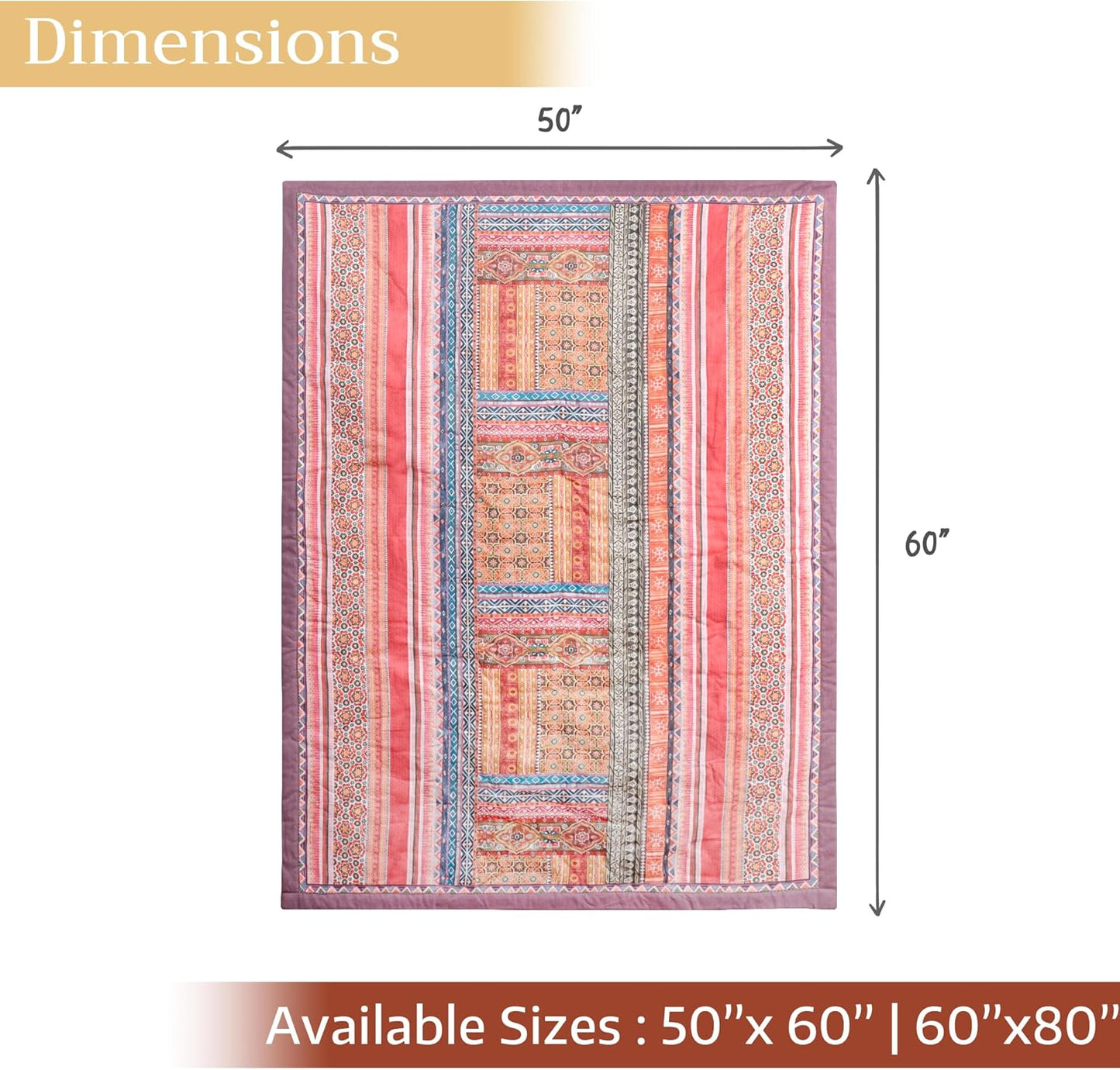 Maison d' Hermine Throw Blanket for Couch Lightweight Soft Warm Breathable Cotton Throw Blankets for Bed Girls Boys Women Men Gifts Sofa Travel Living Room Chair Bedding (60"x80", Ispahan)
