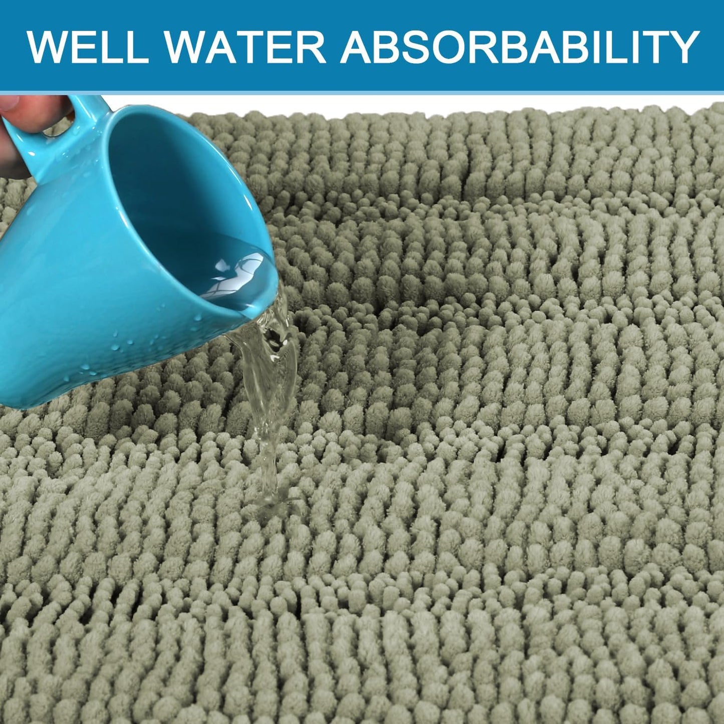 H.VERSAILTEX Bathroom Rug Sets 2 Piece Bath Mats Non Slip Thick Soft Chenille Striped Bath Rug achine Washable Shower Floor Rugs for Tub, Shower and Floor (Eucalyptus Green, 20" x 32"/24" x 36")