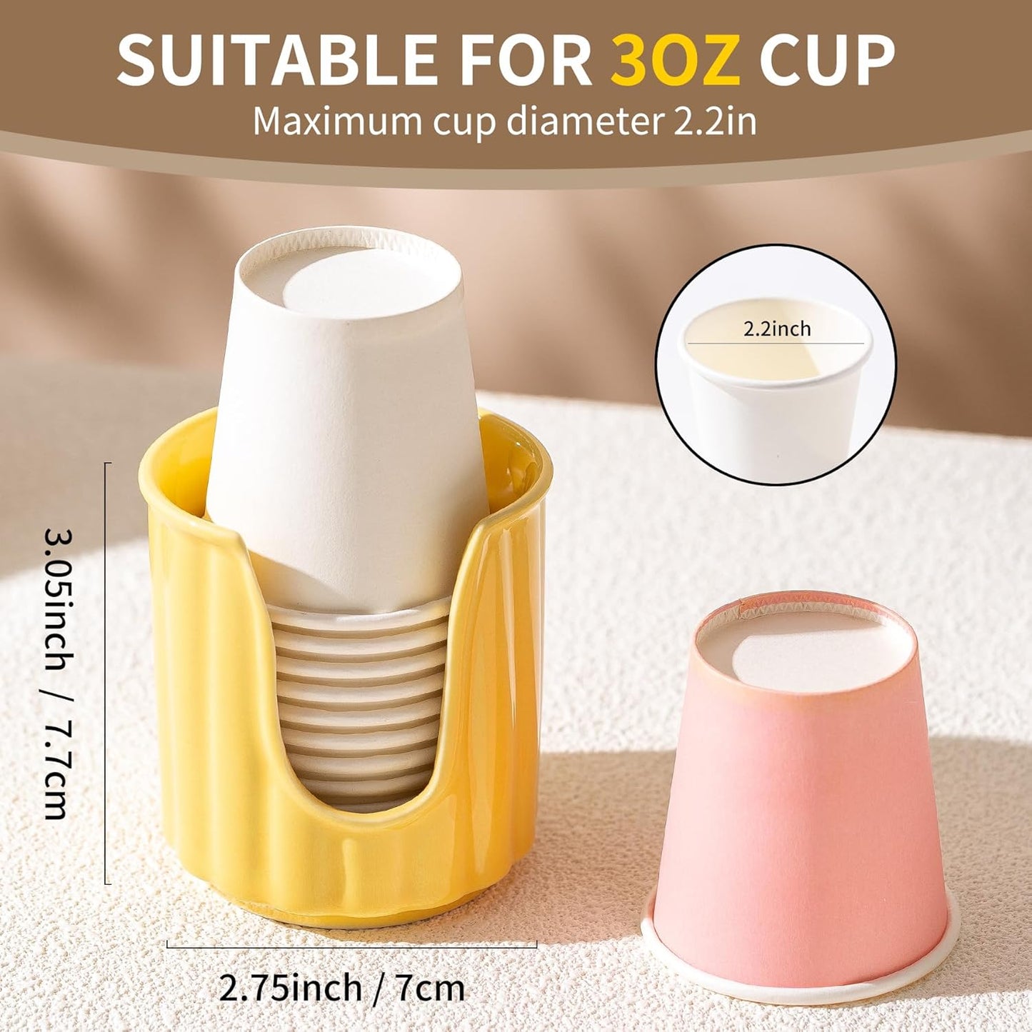 Kid Ceramic Bathroom Cup Dispenser with Stylish Vertical Stripes - Dixiee Cup Dispenser & Mouthwash Cup Holder Holds 3oz Paper Cups for Rinsing Cups on Bathroom Vanity Countertops Glossy Red