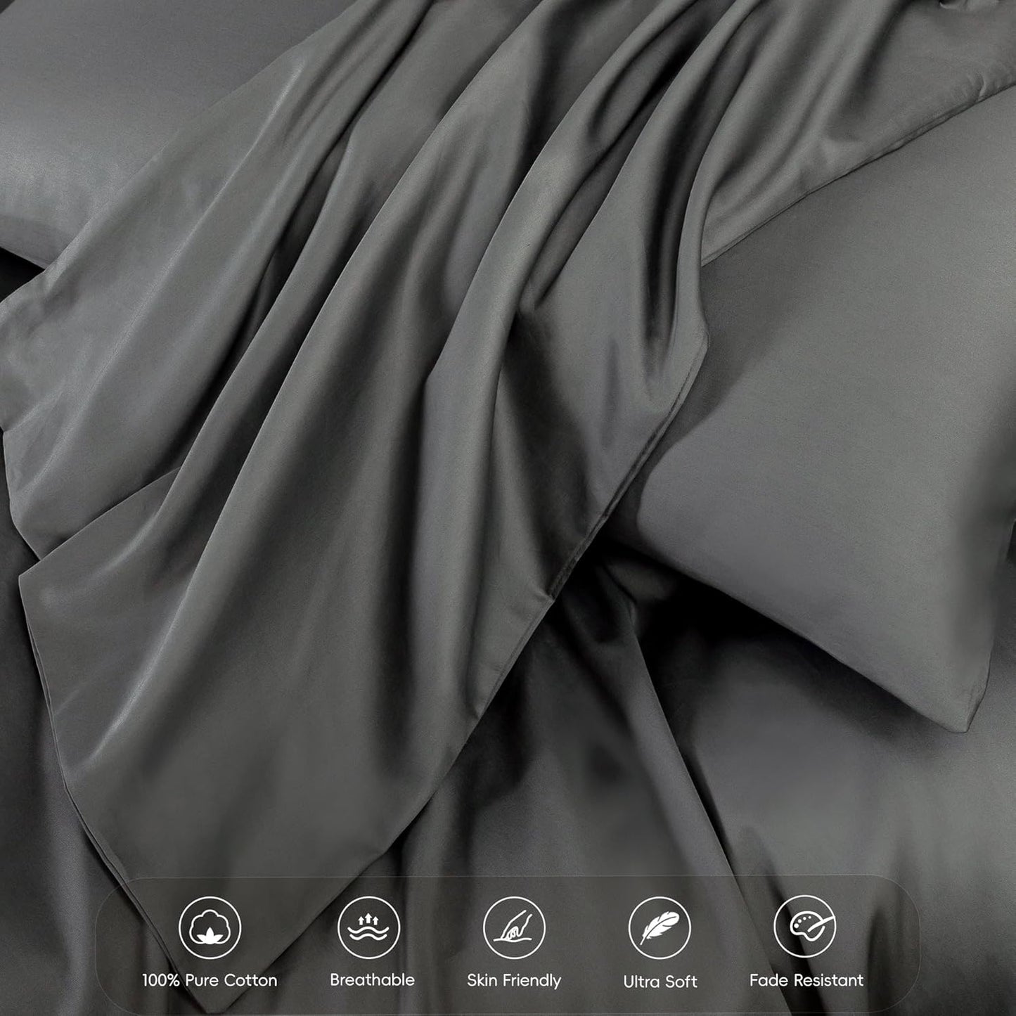 MooMee Duvet Cover Set 100% Extra Long Staple Cotton 600 Thread Count Silky Sateen Smooth Luxury Soft Breathable Durable Hotel Quality Bedding, 3 Piecess (Dark Gray, Oversized King 120"x98")
