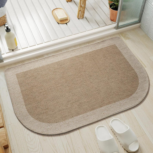 Bathroom Rugs Mat 24x35, Ultra Thin Non Slip Bath Mats for Bathtub Quick Dry Absorbent Rubber Bathroom Mat Fit Under Door, Woven Washable Half Round Bath Rugs Floor, Beige Brown
