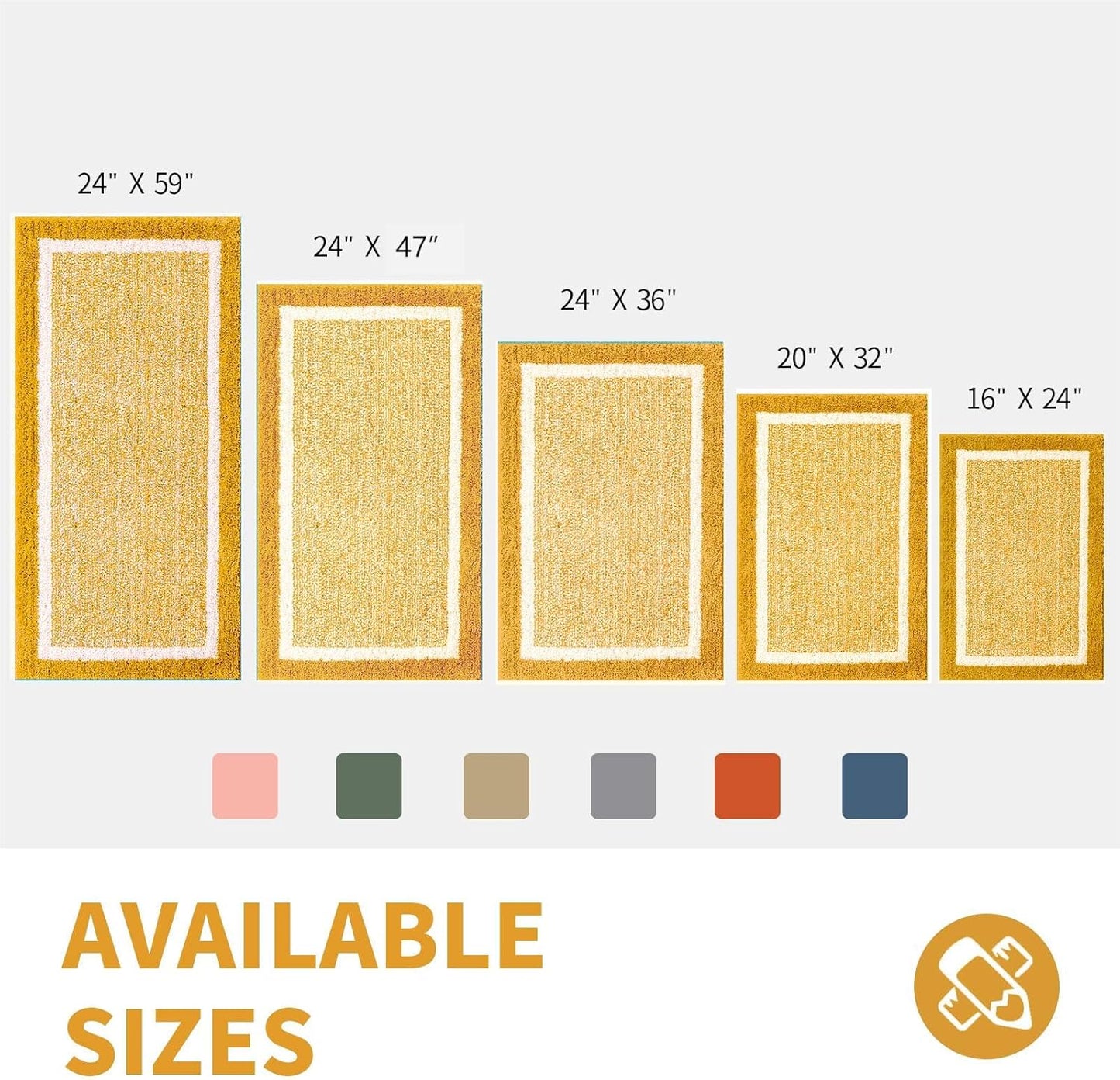 CozeCube Bath mats for Bathroom Non Slip, Fluffy Absorbent Microfiber Bath mat Washable, Aesthetic Bathroom Rugs, Small Harvest Gold Bath mat, Harvest Gold, 24" x 16"