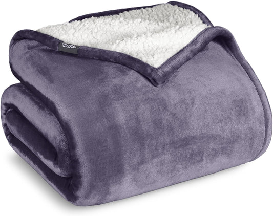 Bare Home Sherpa Fleece Blanket - Twin/Twin Extra Long - Blanket for Bed, Sofa, and Couch - Warm & Lightweight - Fluffy & Soft - Reversible (Twin/Twin XL, Dusty Purple)