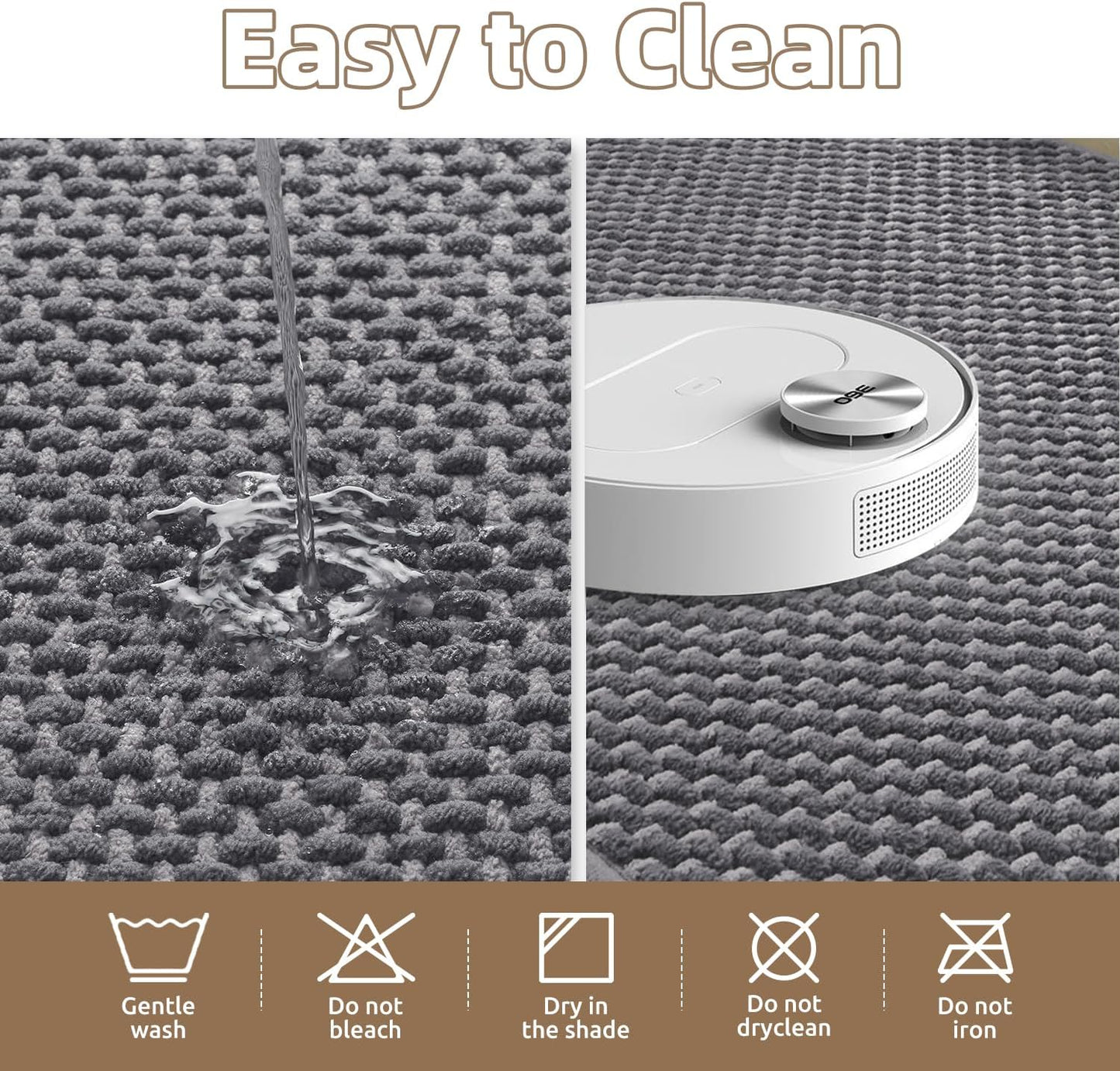 PADOOR-Bath Mat-Super Absorbent Chenille Bathroom Mats-Rubber Backed Bath Mats for Bathroom Non Slip, Easy Clean Bathroom Rugs Front of Bathtub,Shower Room,Sink-17×35, Grey&Darkgrey