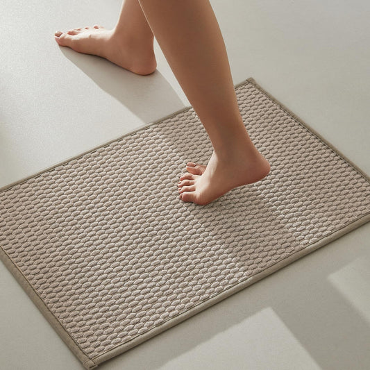 Bathroom Rugs Non Slip Washable, Super Absorbent Thin Bath Mat Small Quick Dry Low Pile Bathroom Rug, Beige 16"x24"