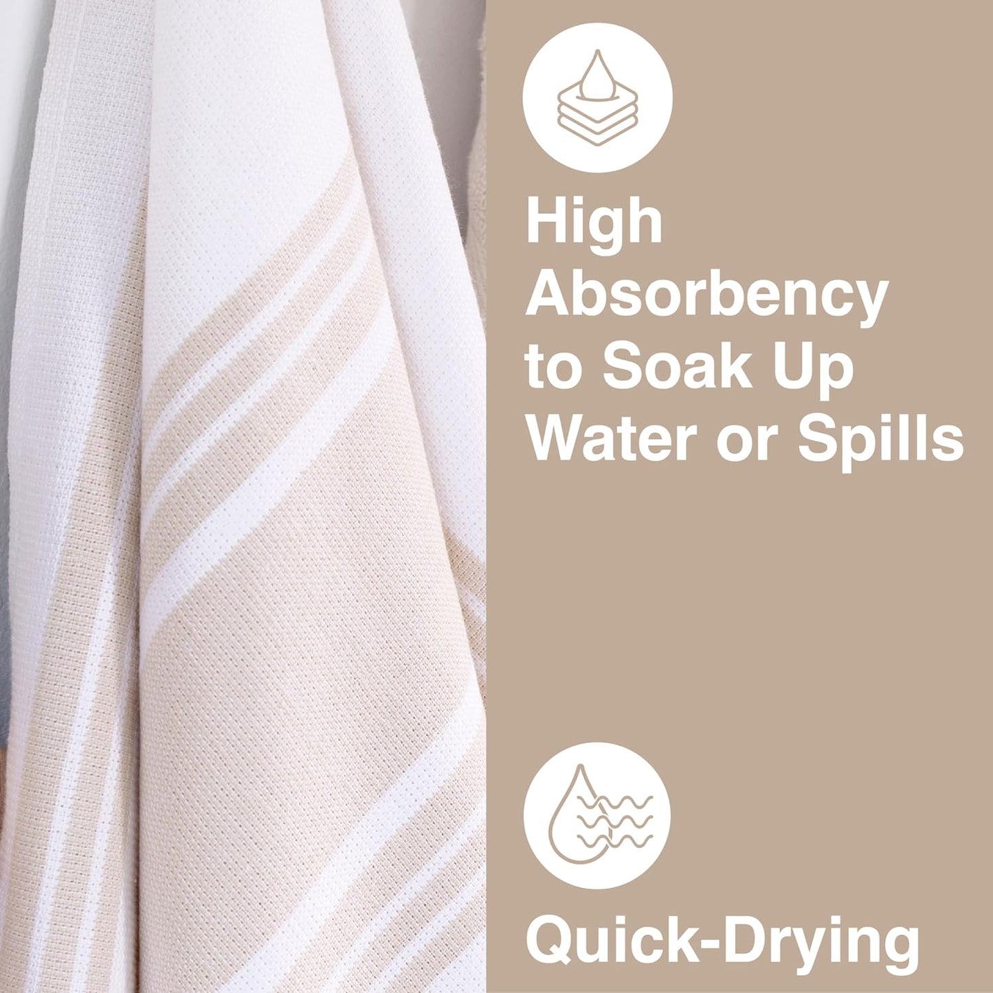All-Clad Dual-Purpose Kitchen Towels: Highly Absorbent - 100% Cotton, 17"x30" Dish Towels for Cleaning & Drying Dishes & Glassware, 3-Pack, Almond