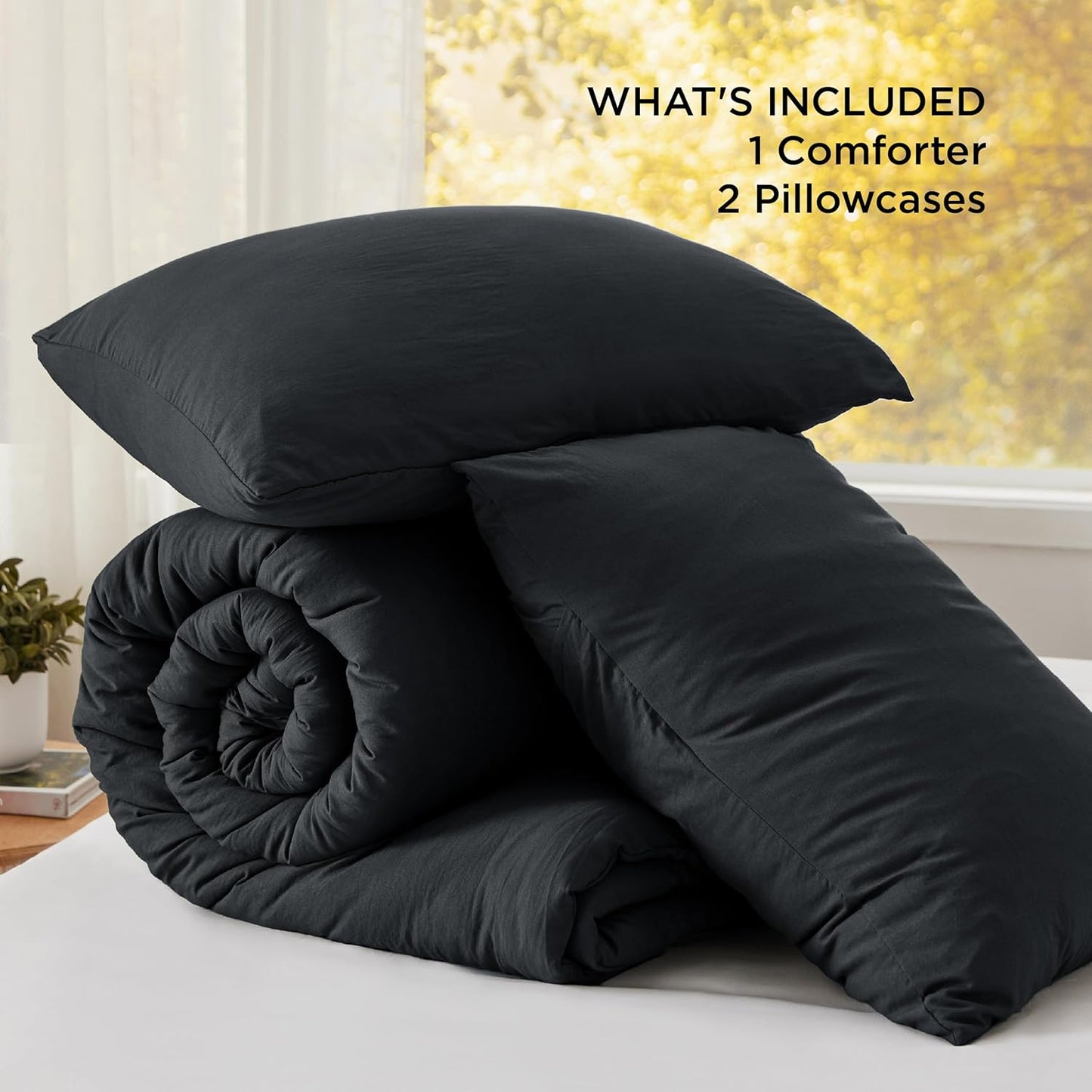 Bedsure Oversized King Size Comforter Set, Black Soft Prewashed Bedding for All Seasons, 3 Pieces GentleSoft™ Down Alternative Bed Set, 1 Lightweight Comforter (120"x98") and 2 Pillowcases (20"x36")