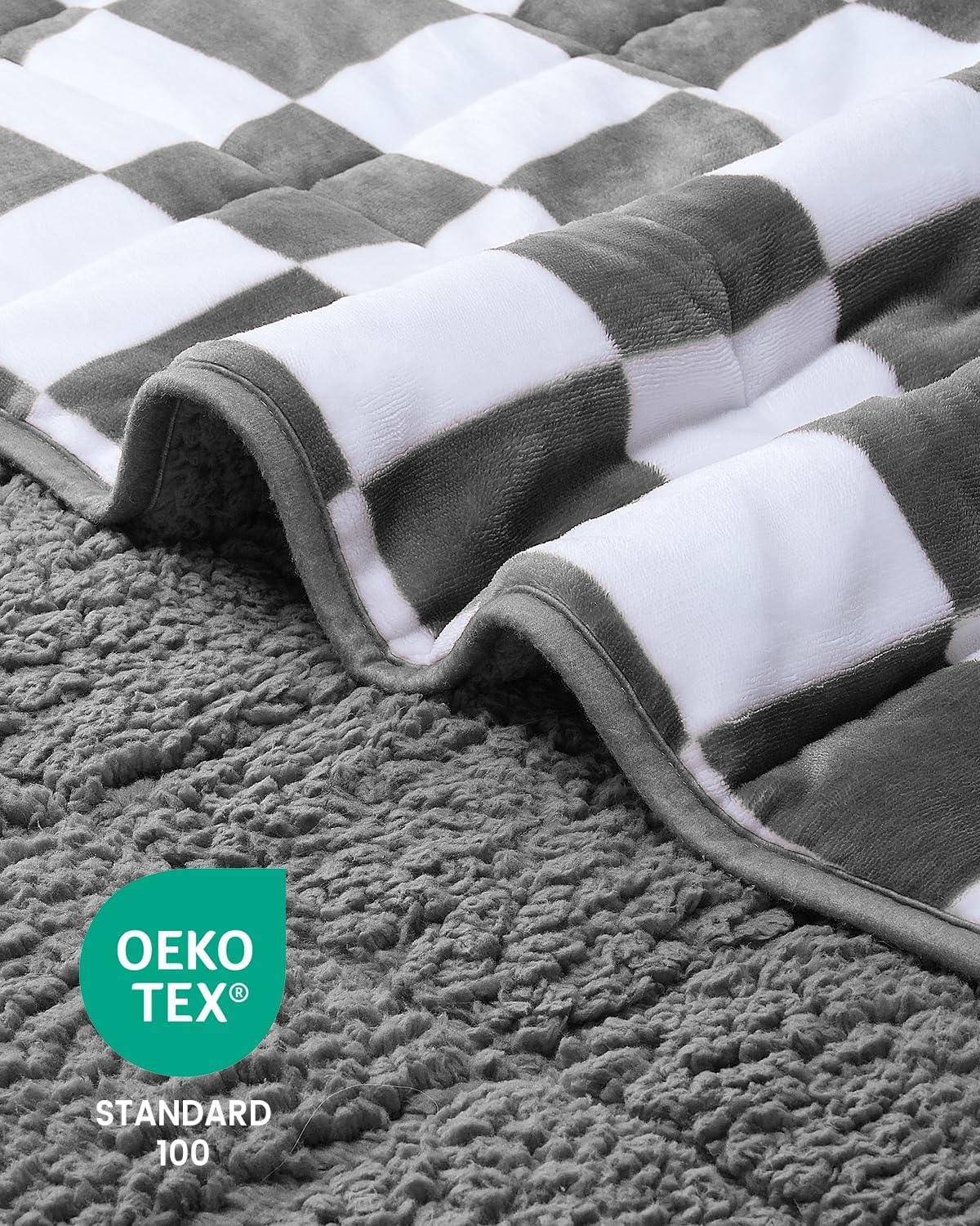 Cottonblue Checkerboard Weighted Blanket for Adults Queen Size 20 lbs 60" x 80", Fluffy Sherpa Flannel Heavy Weighted Throw Blankets for Bed Couch Sofa, Ultra Soft Cozy Bed Blanket, Plaid Grey