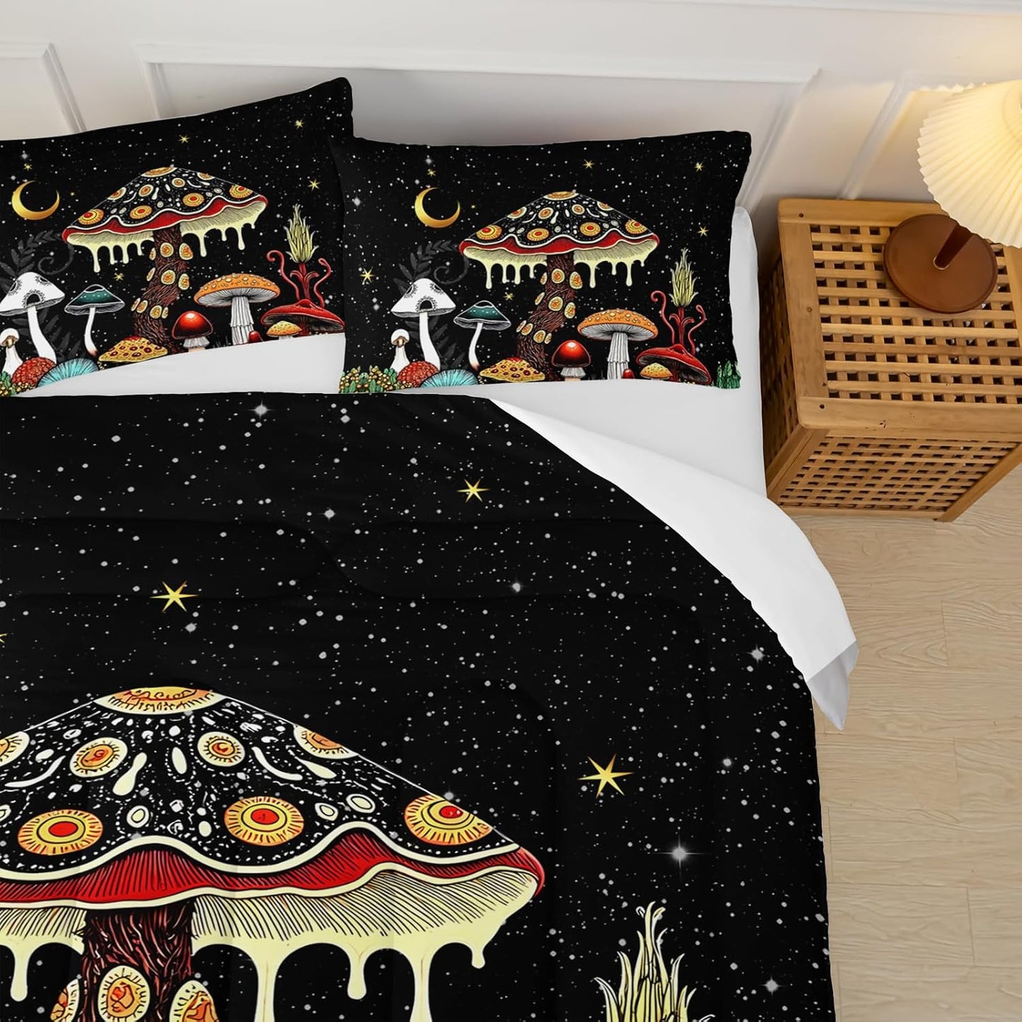 Mushroom Comforter Queen Bed Set，Queen Size Mushroom Bedding Set，with 1 Comforter with 2 Pillow Case