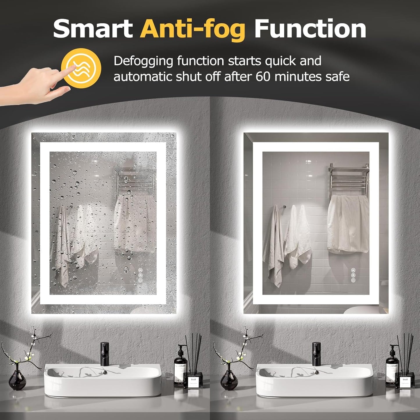 24X30 LED Bathroom Mirror with Lights, Anti-Fog, Dimmable, Backlit + Front Lit, Smart Bathroom Vanity Mirror, Memory Function, Shatterproof, Tempered Glass (Horizontal/Vertical)