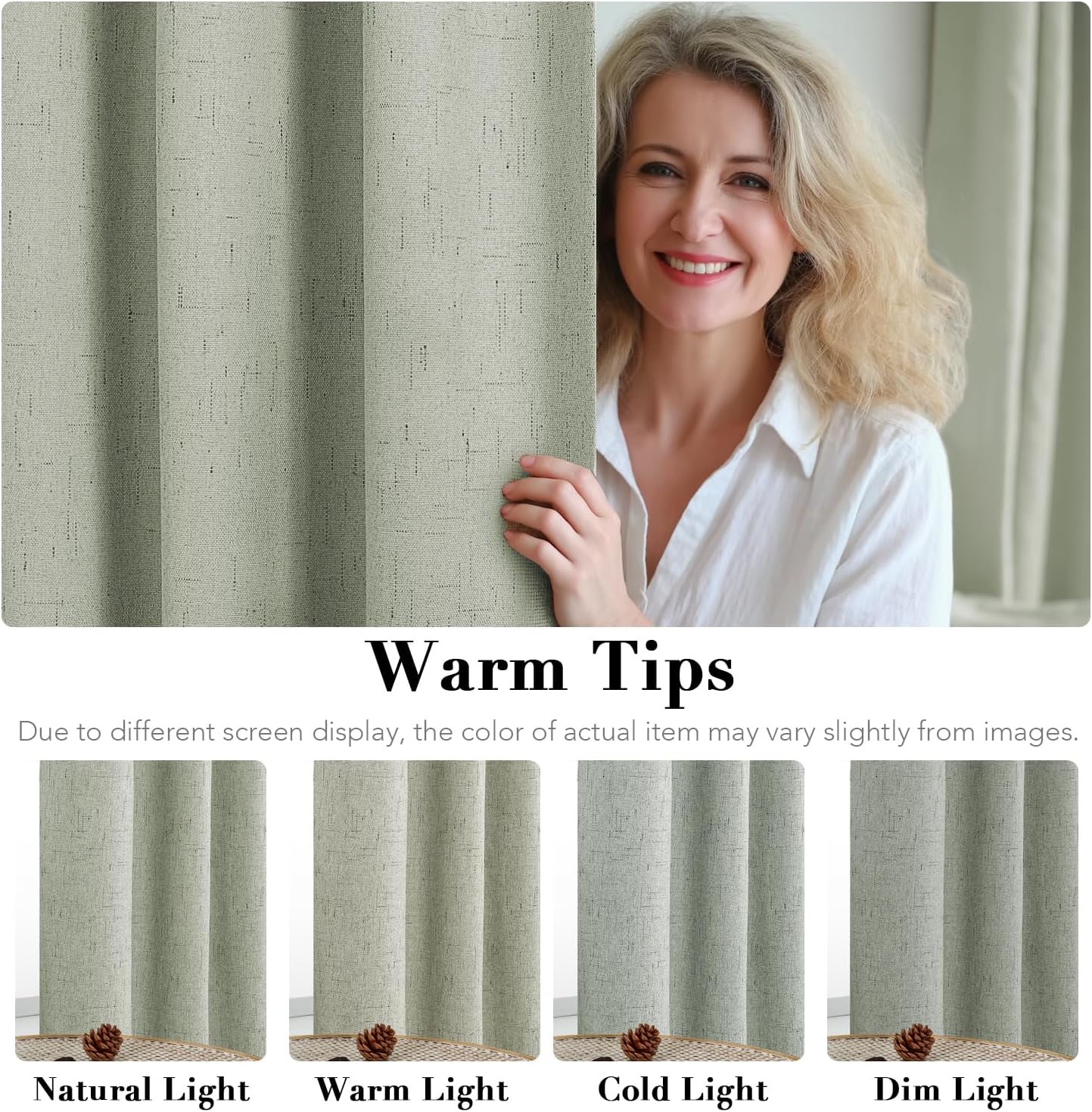 H.VERSAILTEX Primitive Linen Curtains 100% Blackout Curtain Drapes Burlap Fabric Curtains with White Thermal Insulated Liner, Grommet Top Drapes Living Room/Bedroom (2 Panels, 42 x 45 Inch, Sage)