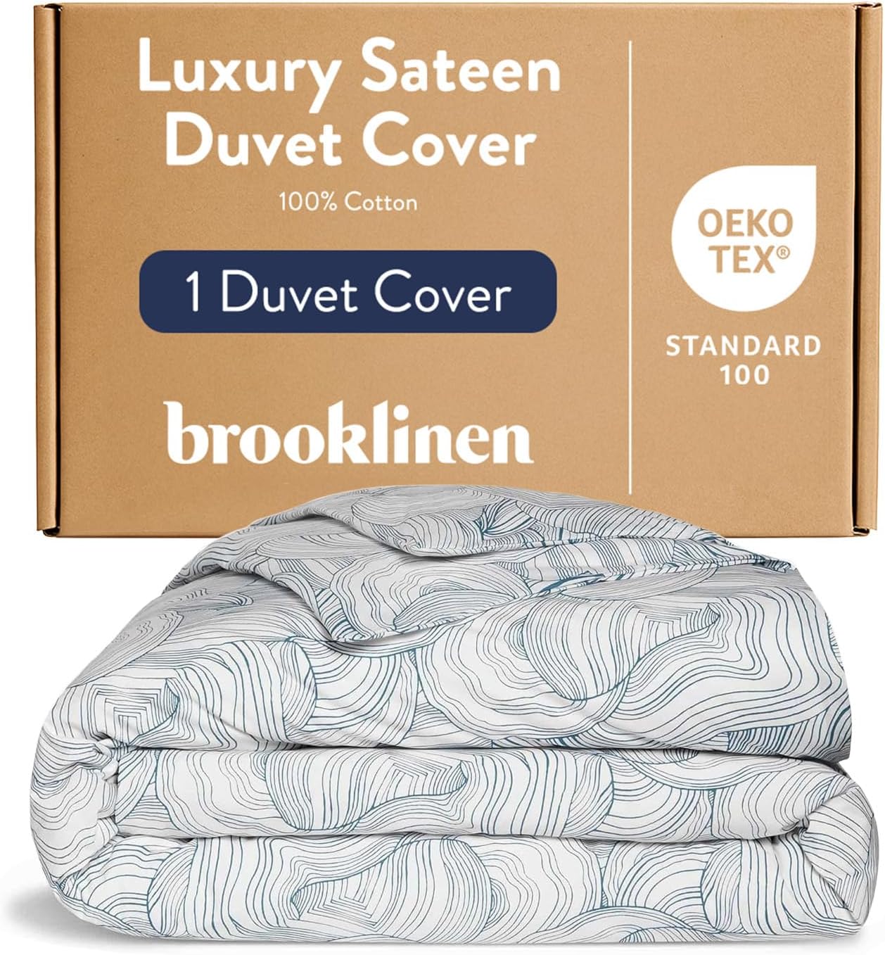 Brooklinen Luxury Sateen Duvet Cover - 100% Cotton, Full/Queen Size in Oyster Blue with Extra-Long Corner Ties and Button Closure - Best Full/Queen Duvet Covers