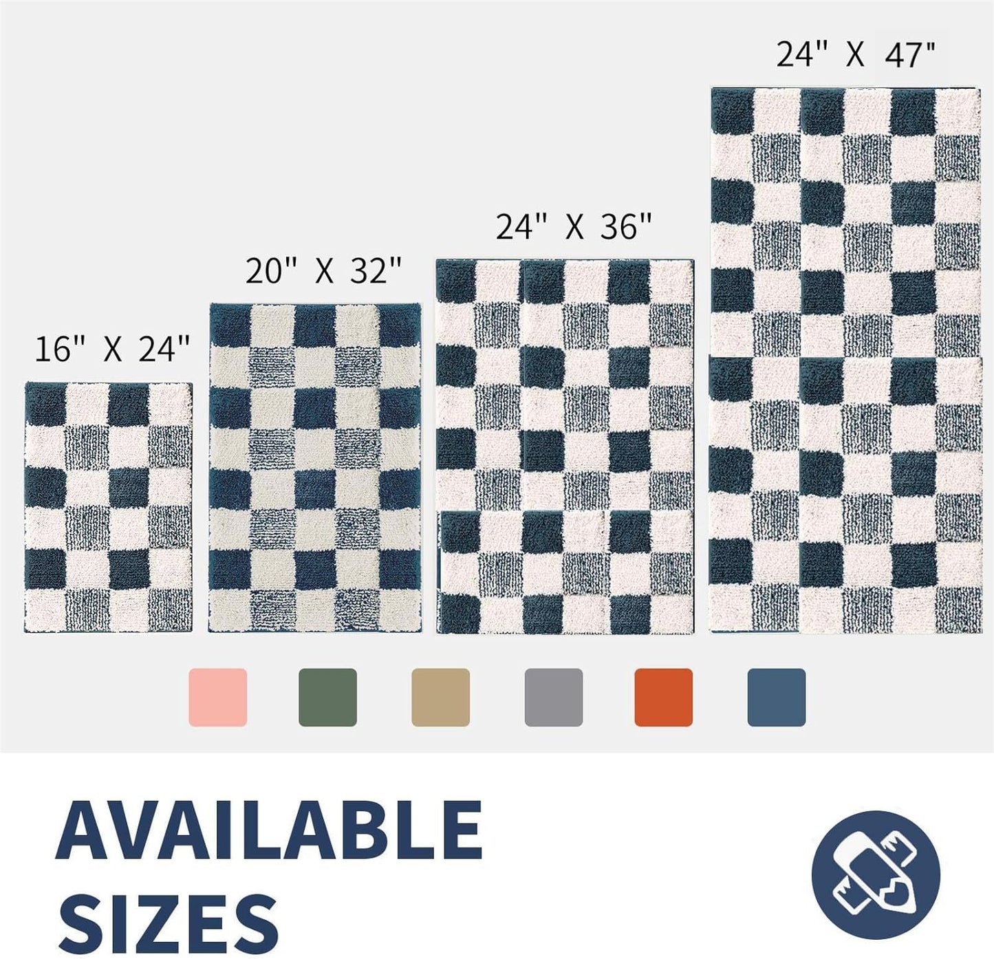 CozeCube Bath mats for Bathroom Non Slip, Fluffy Absorbent Microfiber Bath mat Washable, Aesthetic Bathroom Rugs, Small Navy Blue Checkered Bath mat, Navy Blue, 24" x 16"