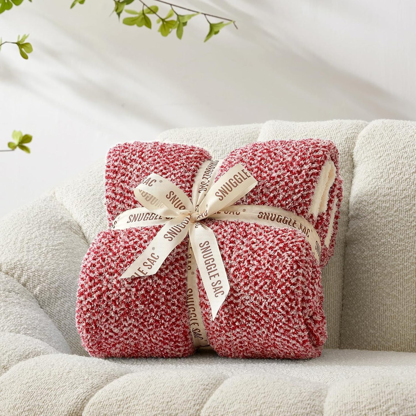 Snuggle Sac Christmas Red Blanket Twin Size, Ultra Soft Warm Fuzzy Knit Blanket Throws Dupes for Couch,Sofa, Bed, Heather Red, 60x80 inches