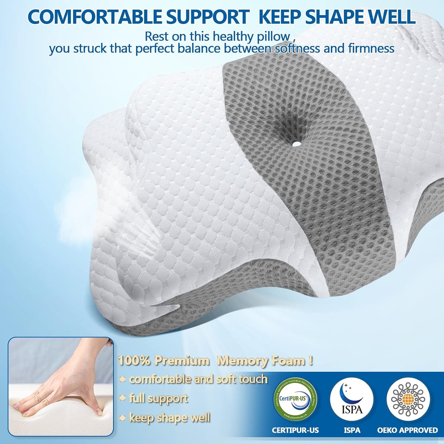 Memory Foam Pillow, Cervical Pillow for Neck and Shoulder Pain Relief, Ergonomic Contour Bed Pillow, Soft for Side Sleep Stomach Sleeping and Back Sleeper