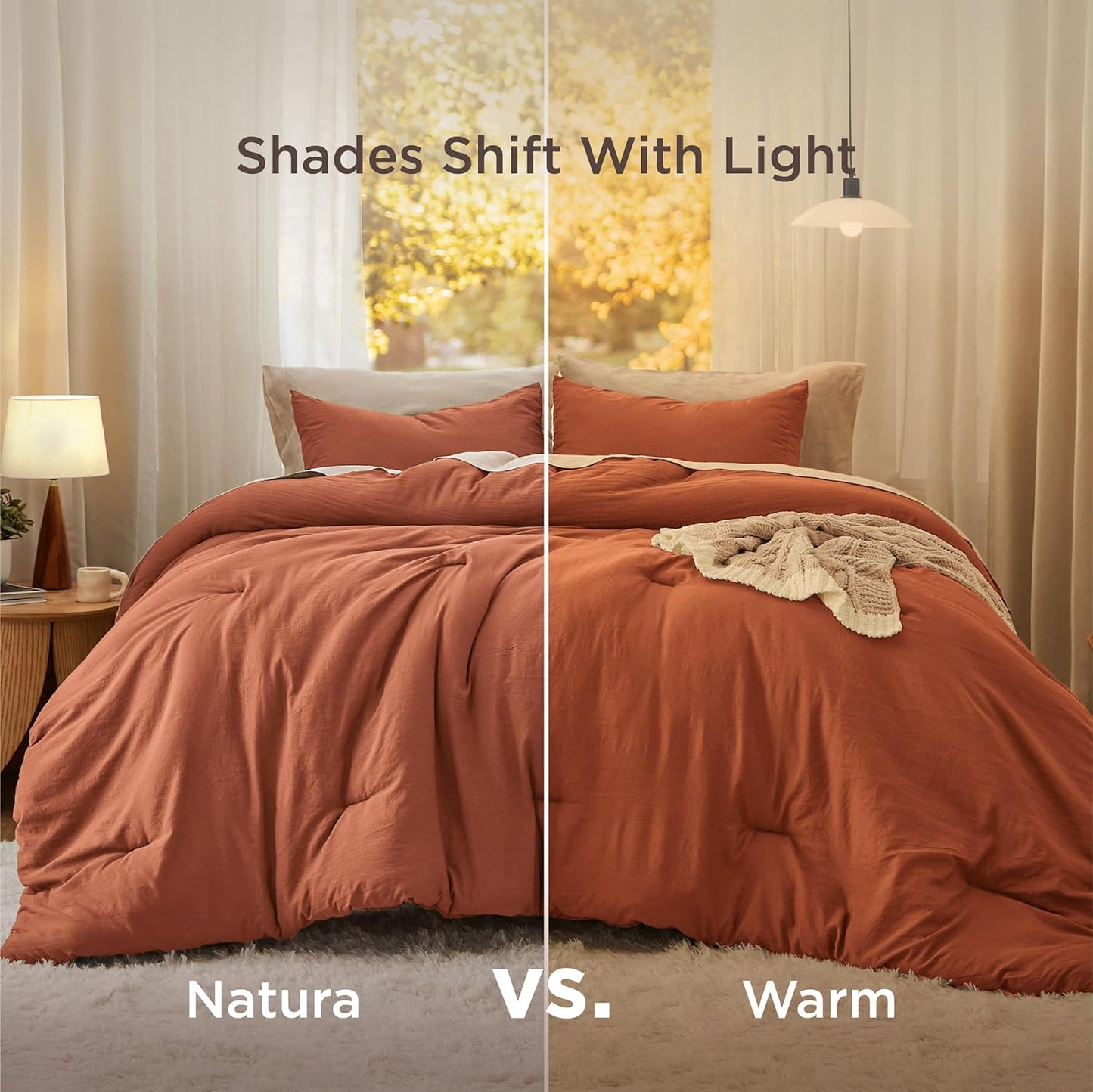 Bedsure Full Size Comforter Set, Burnt Orange Soft Prewashed Bedding for All Seasons, 3 Pieces GentleSoft™ Warm Down Alternative Bed Set, 1 Lightweight Comforter (82"x86") and 2 Pillowcases (20"x26")