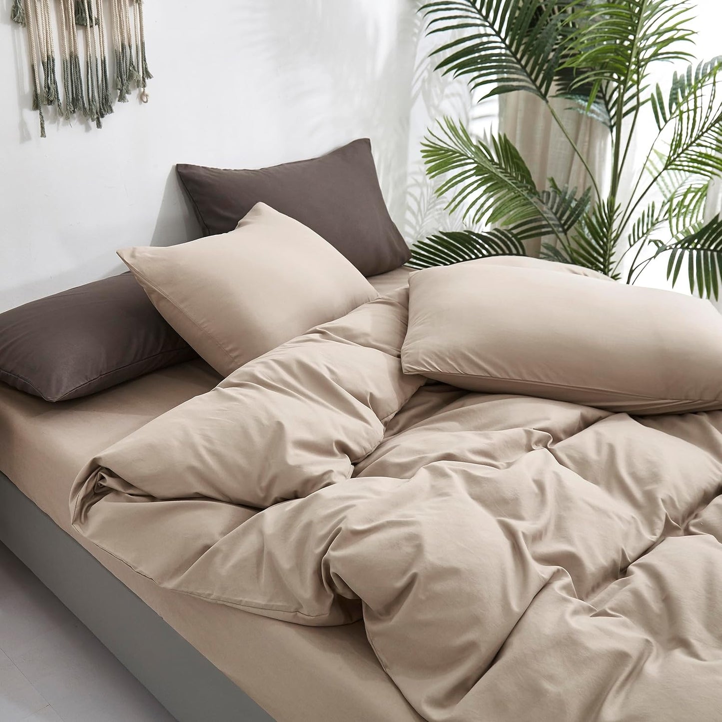KAREVER Deep Champagne Comforter Set King Cream Coffee Bedding Set Khaki Blanket Women Soft Dark Champagne Bedding Set Men Breathable Taupe Comforter Set King
