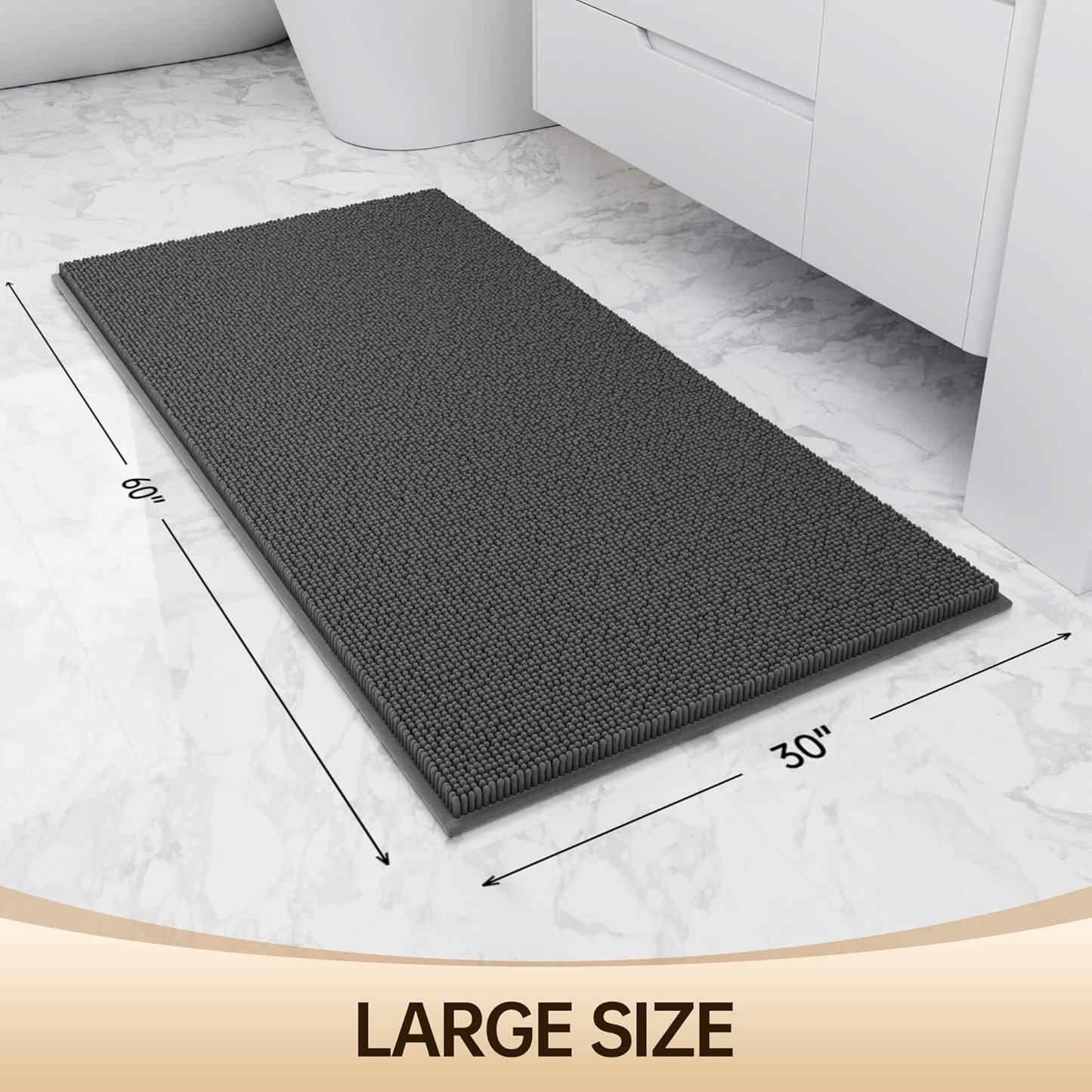 Amyracel Bathroom Rug Mat 30x60, Thick Soft Quick Dry Absorbent Chenille Bath Rug, Rubber Back Non Slip Machine Washable Bath Mat for Bathroom Shower Tub Floor