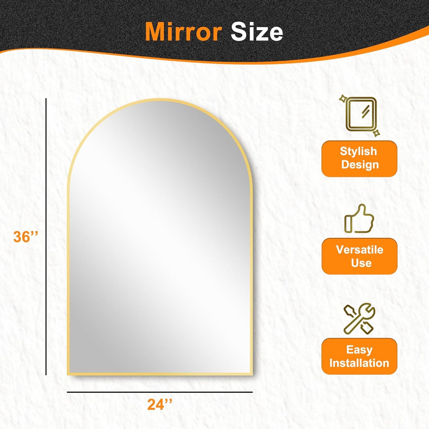 Delma Arched Bathroom Mirror, 24"x36" Wall Mounted Vanity Mirror for Bedroom, Living Room and Entryway, Gold