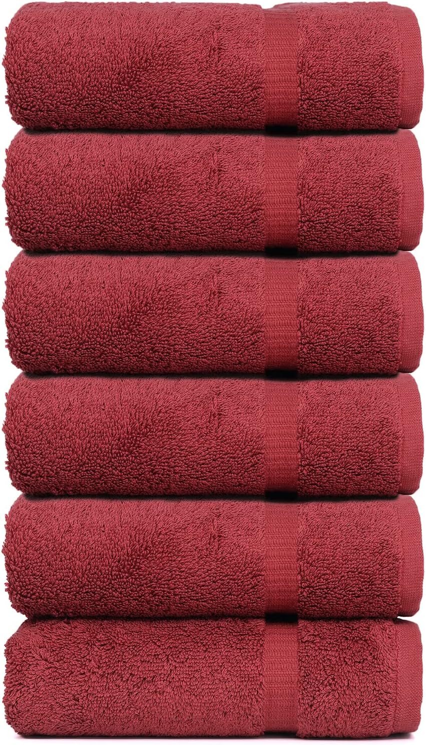 Luxury Hotel & Spa Collection, 100% Turkish Cotton 700 GSM Cloth, for Body wash, Makeup Remover & Facial Cleaning, Baby, face, Dobby Border Soft washcloths Towel Set 13" X 13", Cranberry, Set of 6