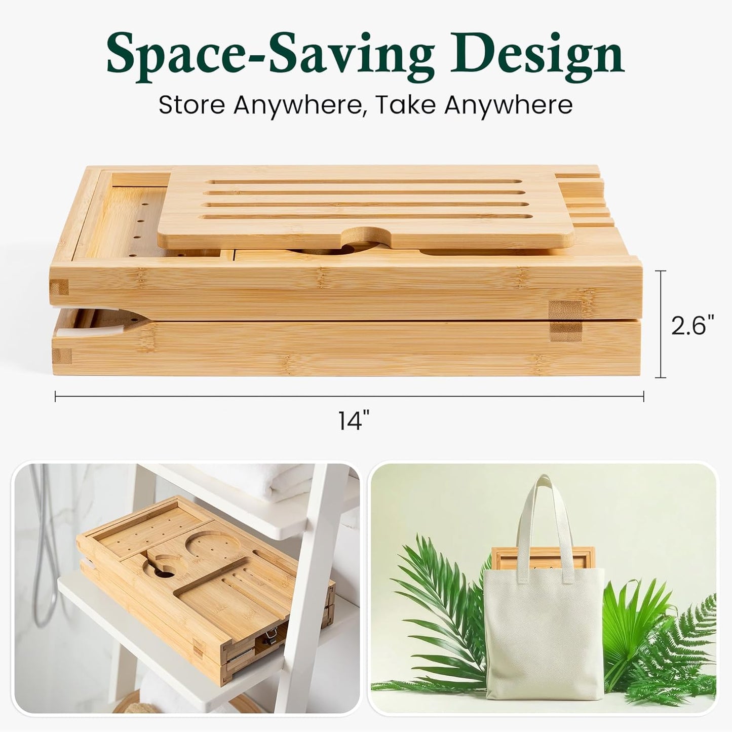 Bamboo Bathtub Tray, Bath Caddy with Wine Glass Holder, Phone Dock & Book Stand | Hands-Free Reading & Ultimate Spa Relaxation Experience-Natural