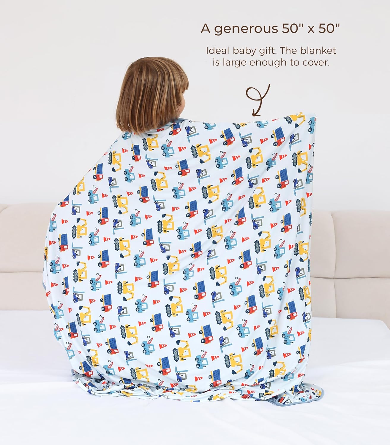 Premium Baby Blanket, Stretchy Quilt for Kid, Soft Crib Bedding for Newborn Baby and Toddler, Nursery Blanket for Boys and Girls, Viscose Made from Bamboo, 50'' x 50'' Blue Car