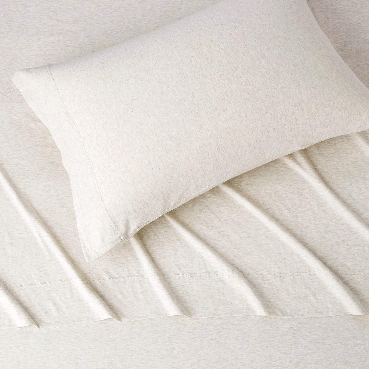 Amazon Basics 3 Piece Bed Sheet Set, 100% Cotton Jersey, Includes Super Soft, Flat and Fitted Sheets, Pillowcase, Twin, Oatmeal, Solid