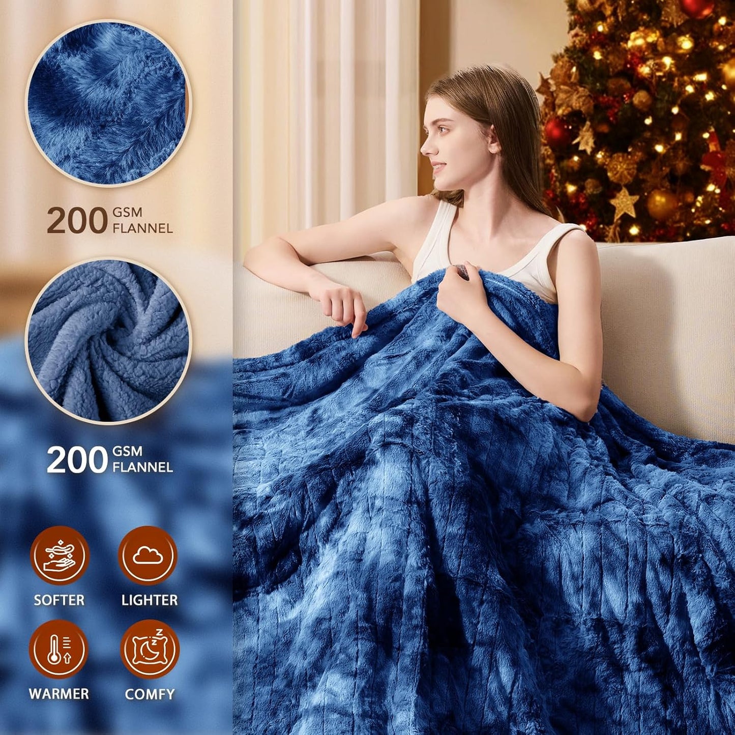 Homemate Electric Heated Blanket Twin Size - 62"x84" Heating Blanket Twin Size 1/2/4/6/8 Hours Auto-Off 10 Heat Level Over-Heat Protection Luxury Faux Fur Sherpa ETL Certification