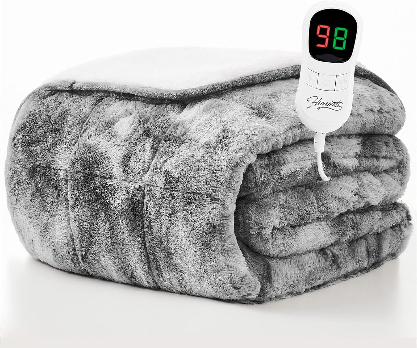 Homemate Heated Weighted Blanket for Adults - 62"x84" 15lbs Electric Throw Fast Heating Heavy Blanket 1/2/4/6/8 Hour Auto Off 10 Heat Levels Over-Heat Protection Luxury Faux Fur Sherpa