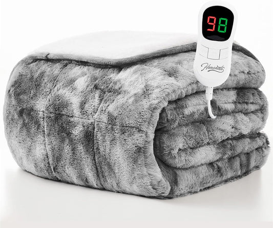 Homemate Heated Weighted Blanket for Adults - 62"x84" 20lbs Electric Throw Fast Heating Heavy Blanket 1/2/4/6/8 Hour Auto Off 10 Heat Levels Over-Heat Protection Luxury Faux Fur Sherpa