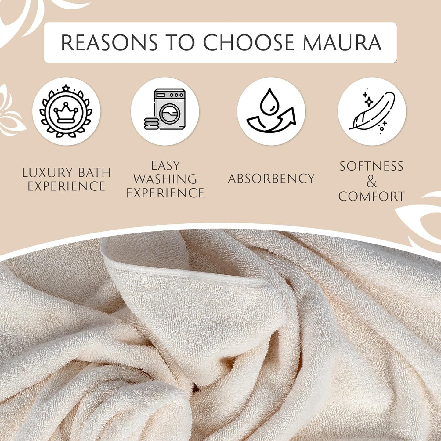 MAURA Ivory Extra Large Turkish Cotton Luxury Bath Towels Set of 4. Ultra-Soft, Thick & Plush Towels for Bathroom - Cream
