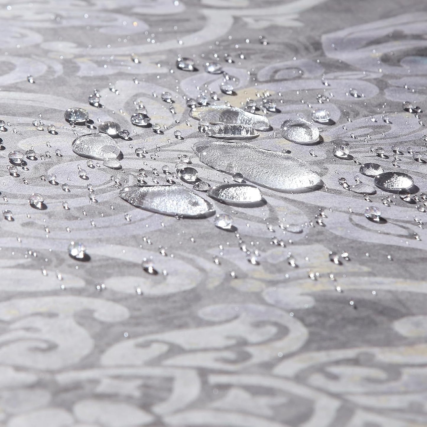 90 Inch Extra Long Shower Curtain, Gray Bath Curtain with Purple Baroque Medallions, Waterproof Hotel Quality Fabric, 72" W x 90" H